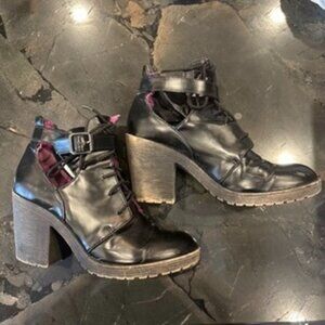 Goth Punk Black Cut Out Chunky Heel Booties